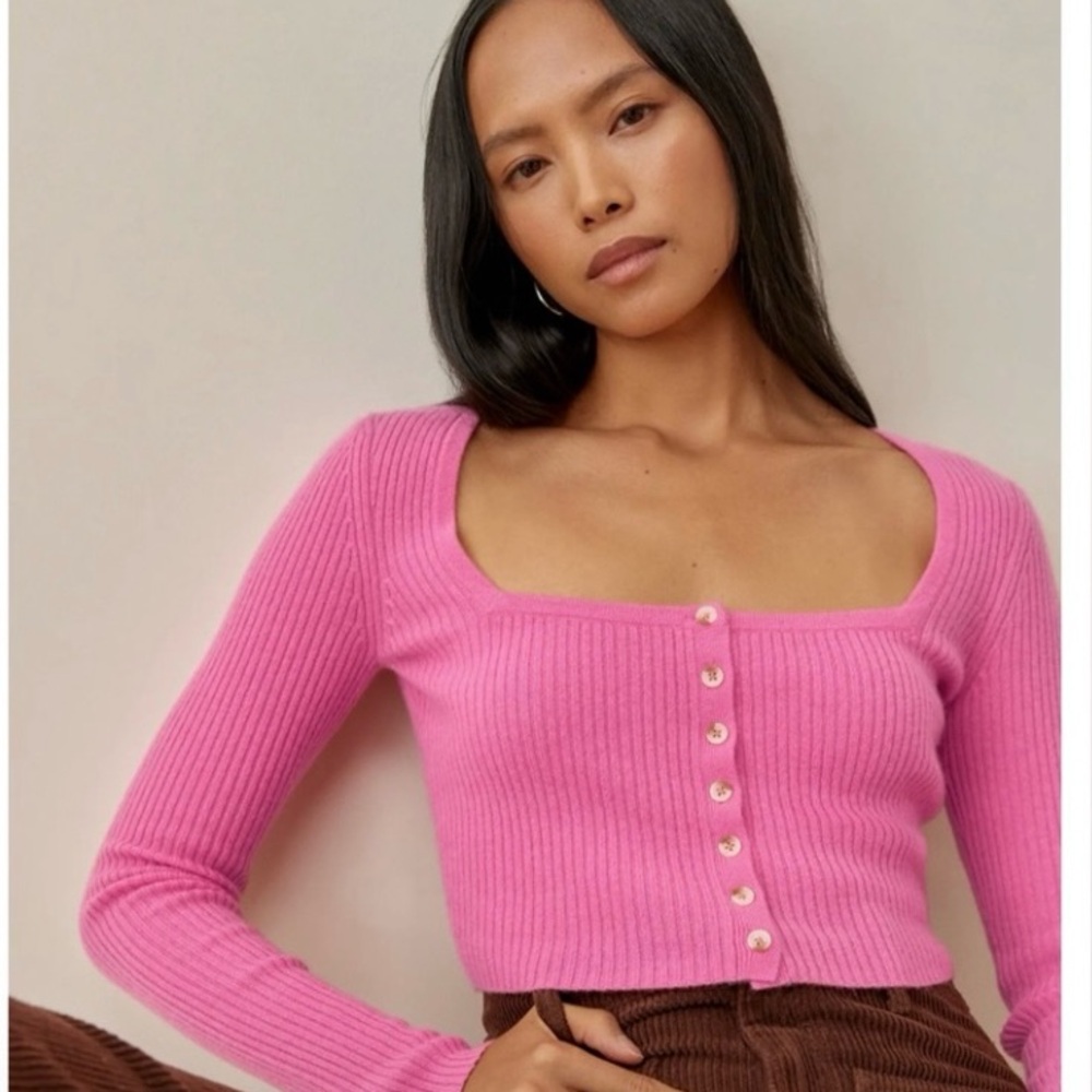 Reformation Vibrant cashmere Pink Ribbed Knit Top
